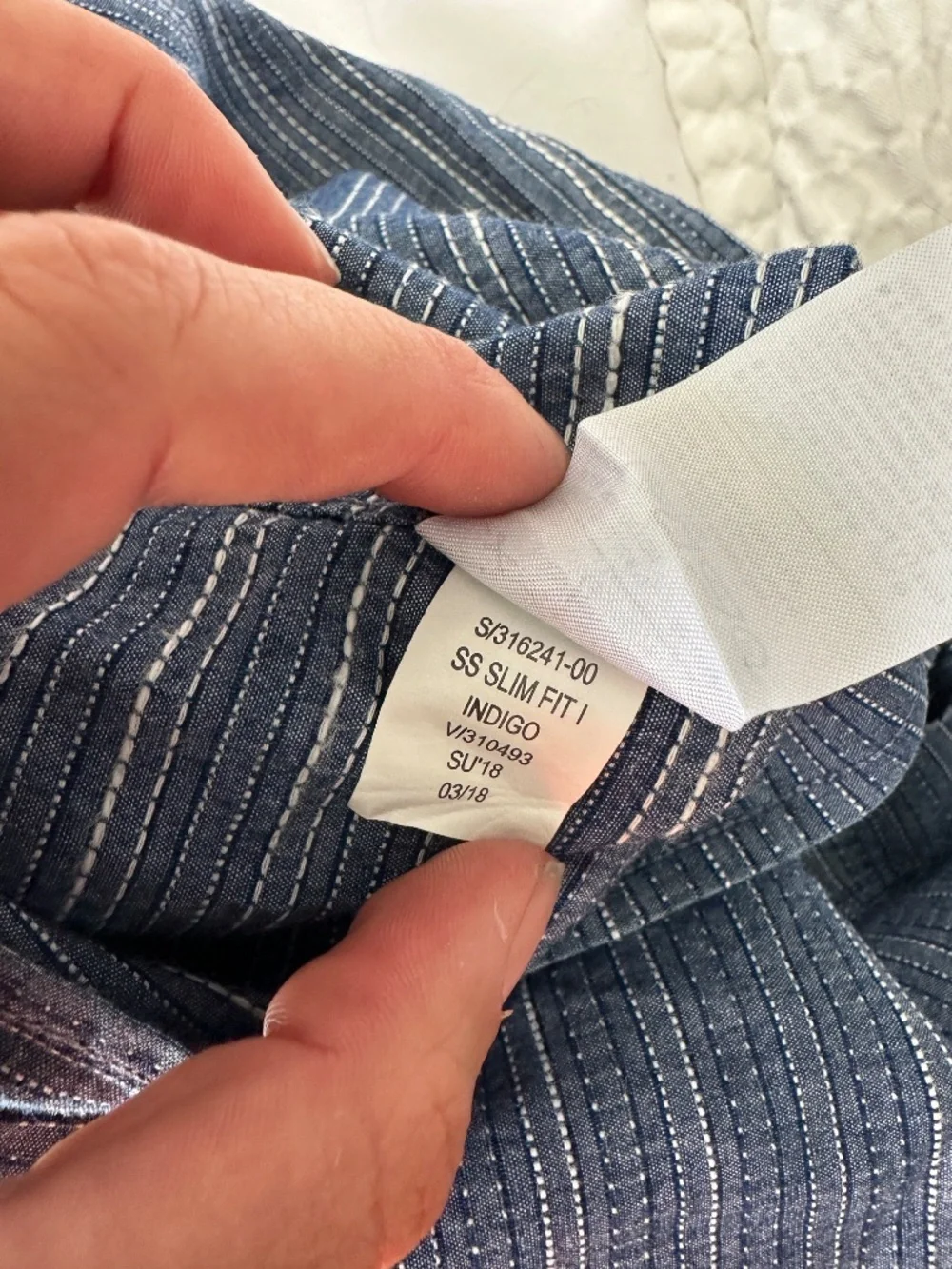 Banana Republic Slim Fit Indigo Blue Striped Short Sleeve Cotton Shirt L